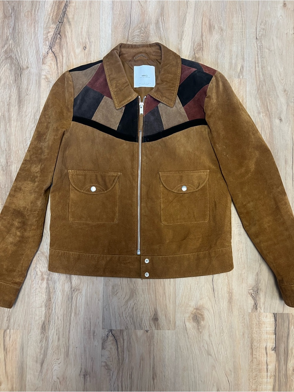 Mango MNG Genuine Leather Suede Patchwork Jacket Size Small - Picture 2 of 7